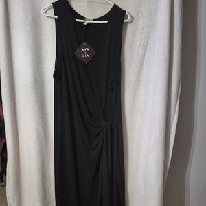 Ava & Viv Women's Elegant Black Midi Dress